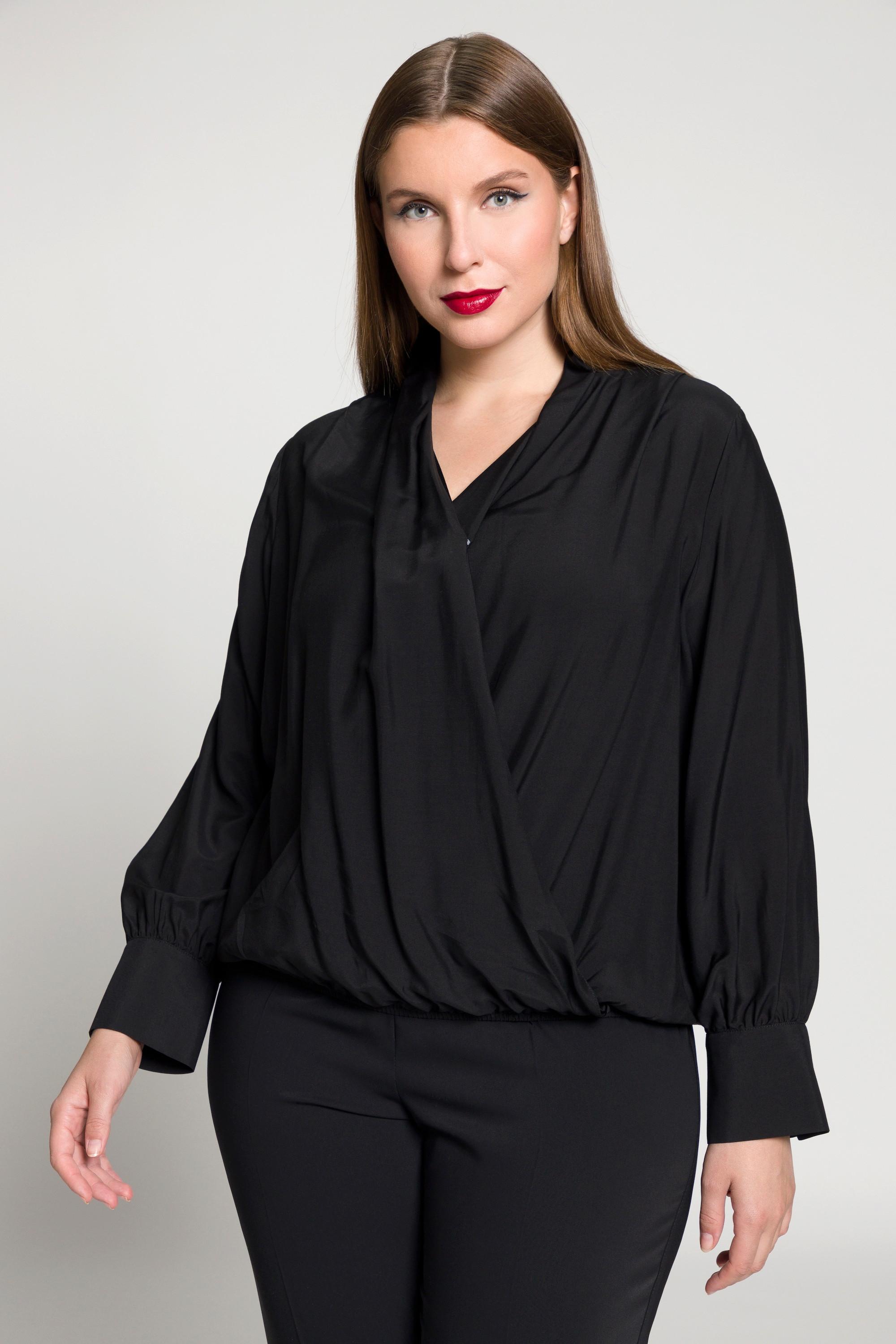 Ulla Popken  Blusa in misto seta con scollo a V e maniche lunghe 