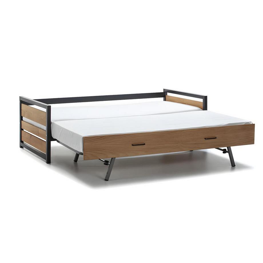 Vente-unique Letto singolo con letto estraibile stile industriale + materasso 2 MDF Abete e Metallo BOSTON  