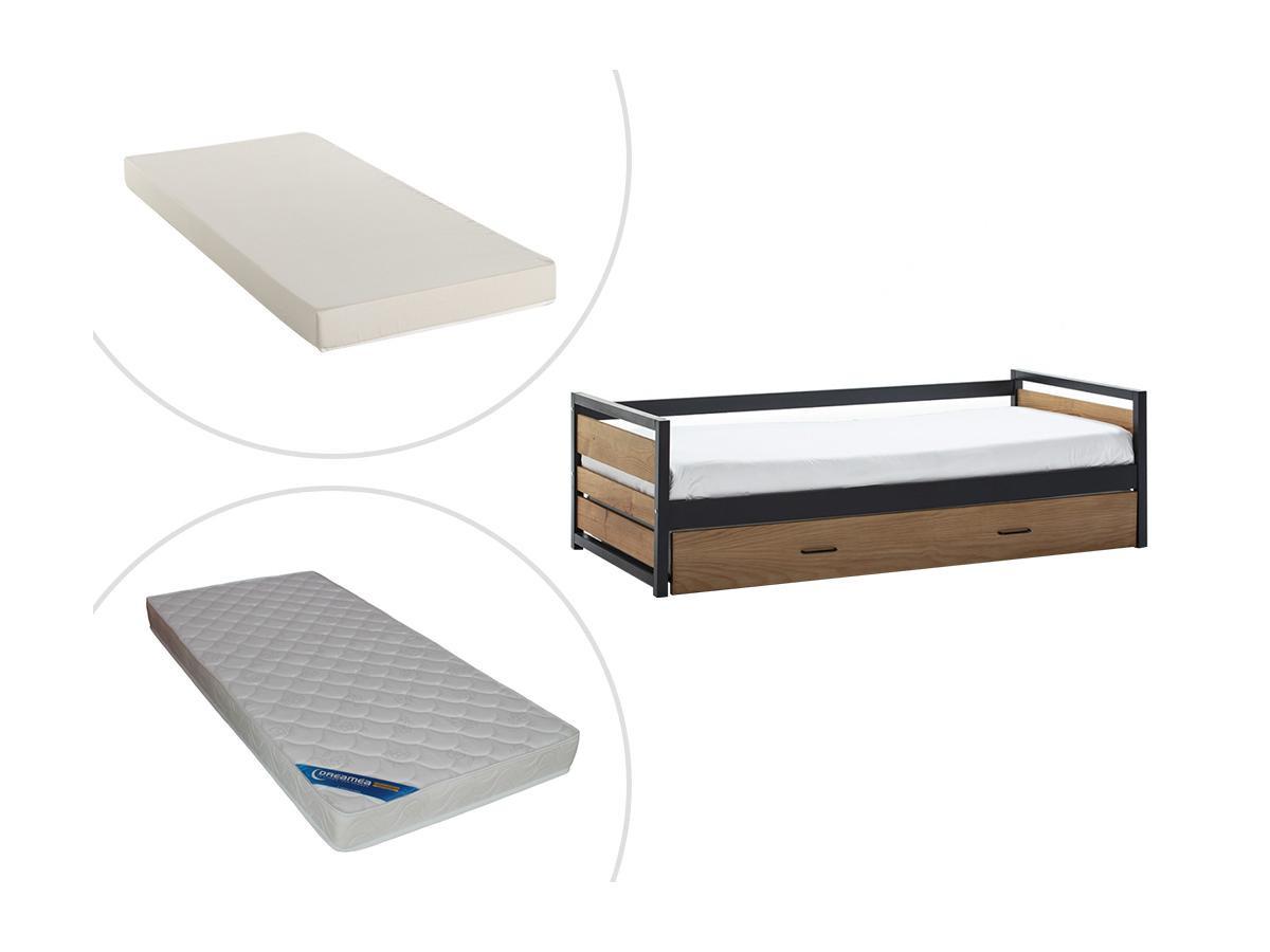 Image of Ausziehbett + Matratzen MDF Kiefernholz Metall 2Nussbaumfarben BOSTON Ausziehbett + Matratzen MDF Kiefernholz Metall 2Nussbaumfarben BOSTON