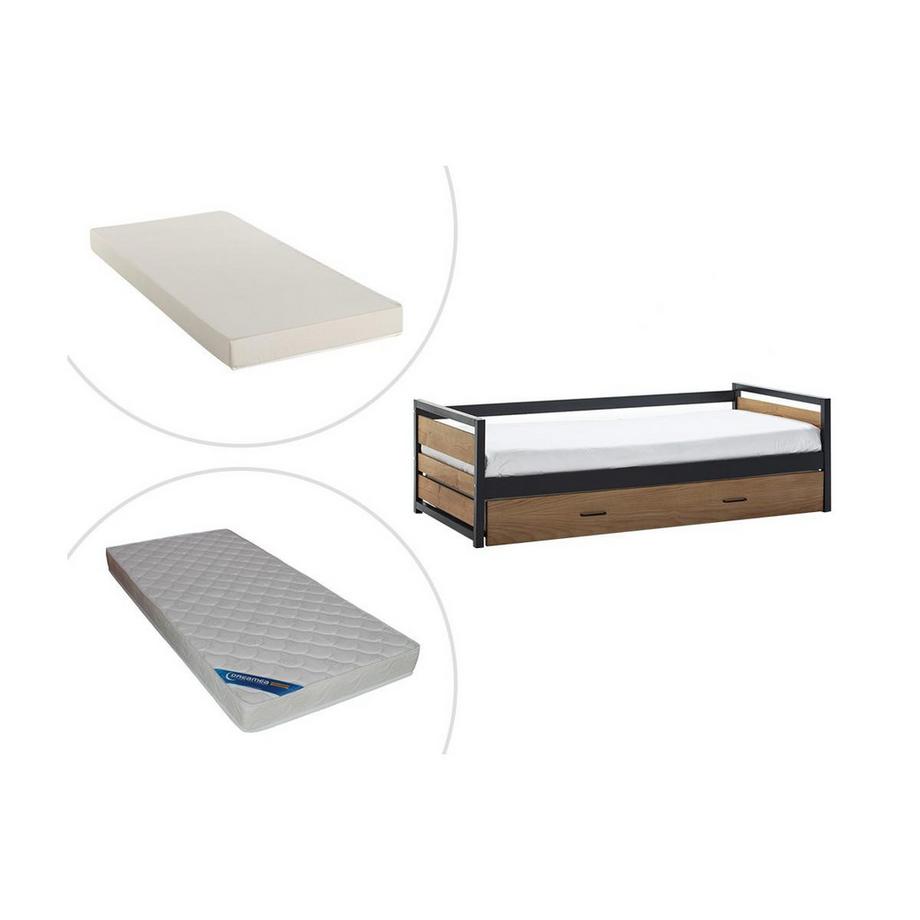 Vente-unique Letto singolo con letto estraibile stile industriale + materasso 2 MDF Abete e Metallo BOSTON  
