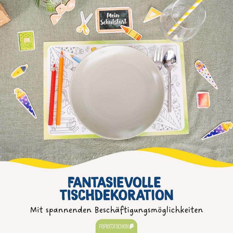 Papierdrachen Ausmal Platzsets Schule Set 01  