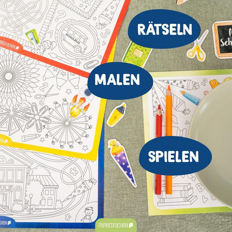 Papierdrachen Ausmal Platzsets Schule Set 01  