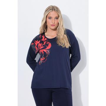 T-shirt oversize à col rond et manches 3/4, application florale