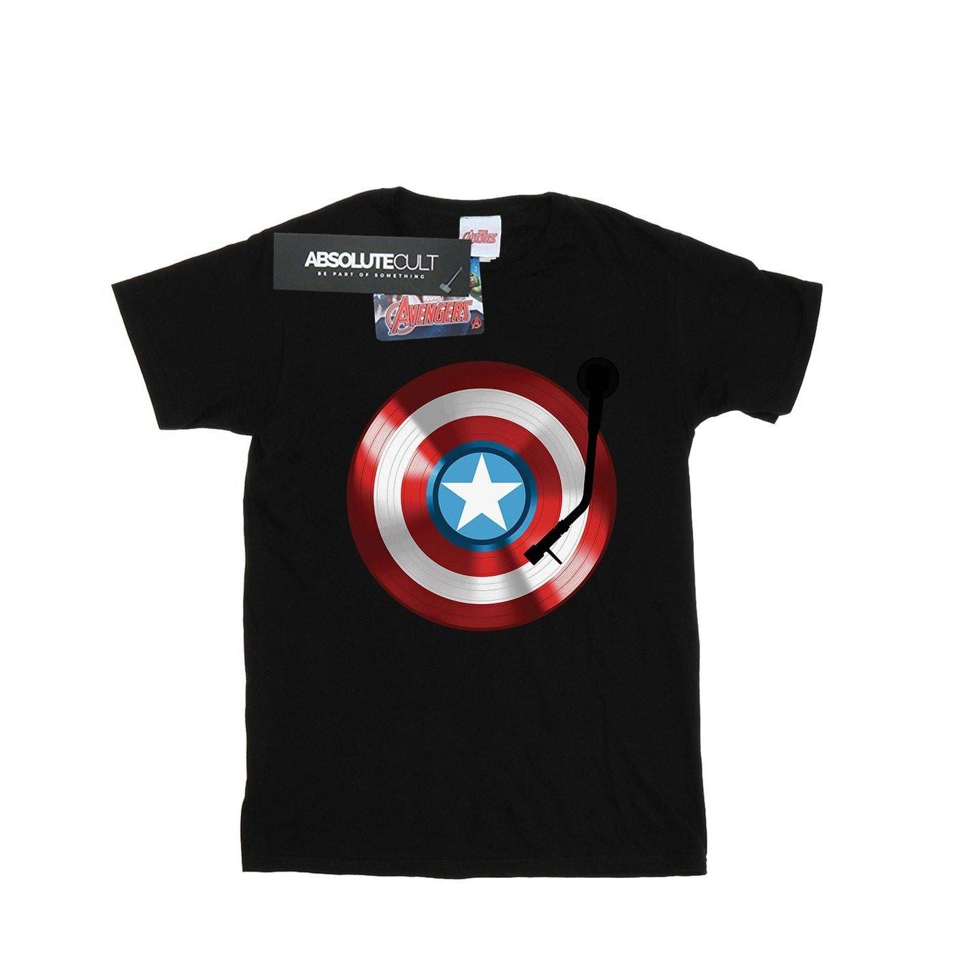 Image of Captain America Turntable Tshirt Herren Schwarz 3XL