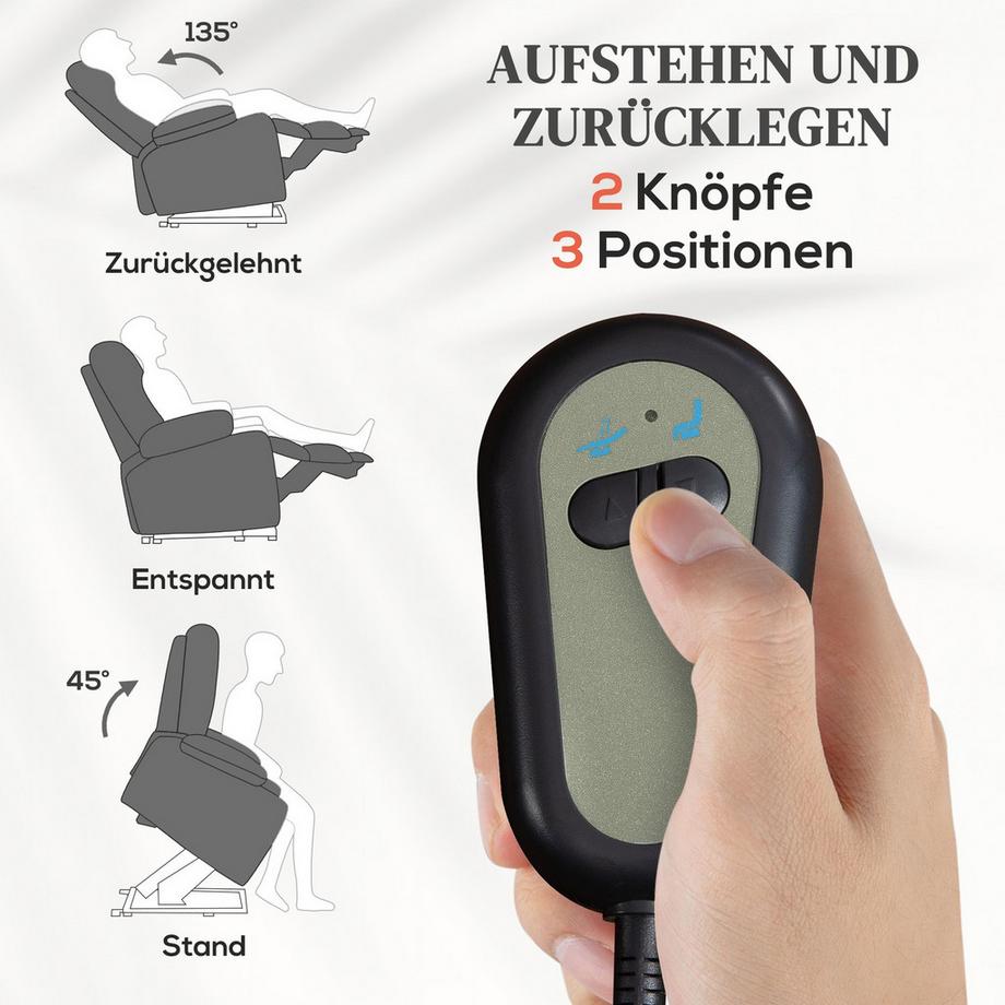 Northio  Fernsehsessel mit Aufstehhilfe Elektrisch Relaxsessel mit Liege-, Heiz- und Massagefunktion, TV-Sessel mit Typ-C- und USB-Anschlüssen, Becherhalter, Dunkelgrau 