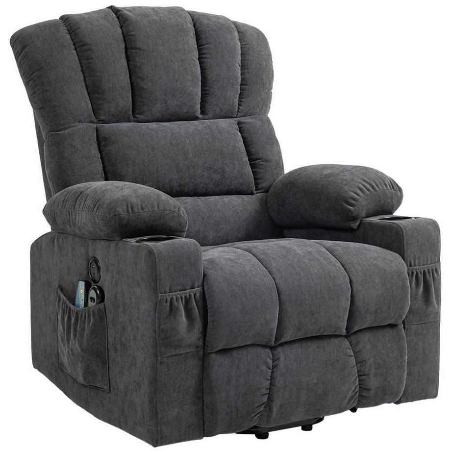 Northio  Fernsehsessel mit Aufstehhilfe Elektrisch Relaxsessel mit Liege-, Heiz- und Massagefunktion, TV-Sessel mit Typ-C- und USB-Anschlüssen, Becherhalter, Dunkelgrau 