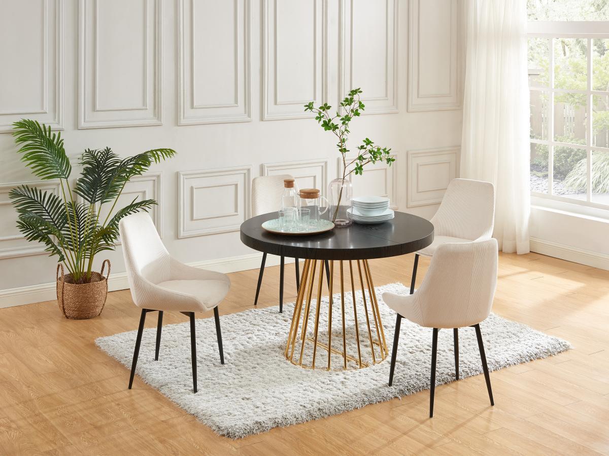 Vente-unique Table à manger extensible 2 à 12 personnes en MDF et acier - Noir et doré - FIRELA  