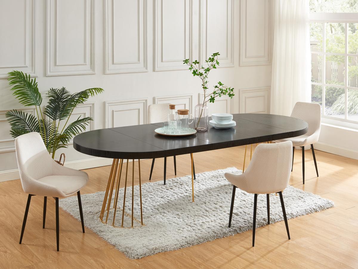 Vente-unique Table à manger extensible 2 à 12 personnes en MDF et acier - Noir et doré - FIRELA  