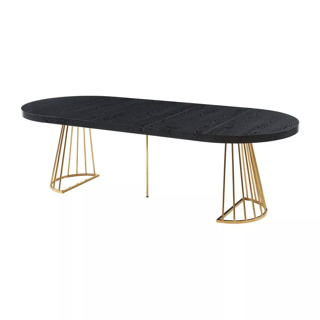 Vente-unique - Table à manger extensible 2 à 12 personnes en MDF et acier - Noir et doré - FIRELA, One Size