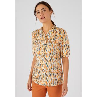 Damart  Geblümte Jacquard-Bluse mit Reliefstruktur, V-Ausschnitt mit Volants, Schulterpasse angerüscht. 