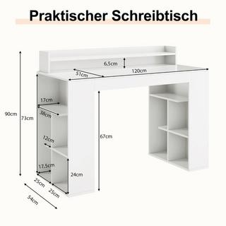 Northix Schreibtisch mit Monitorablage & 2 Bücherregalen Computertisch 120 x 54 x 90 cm Weiß  