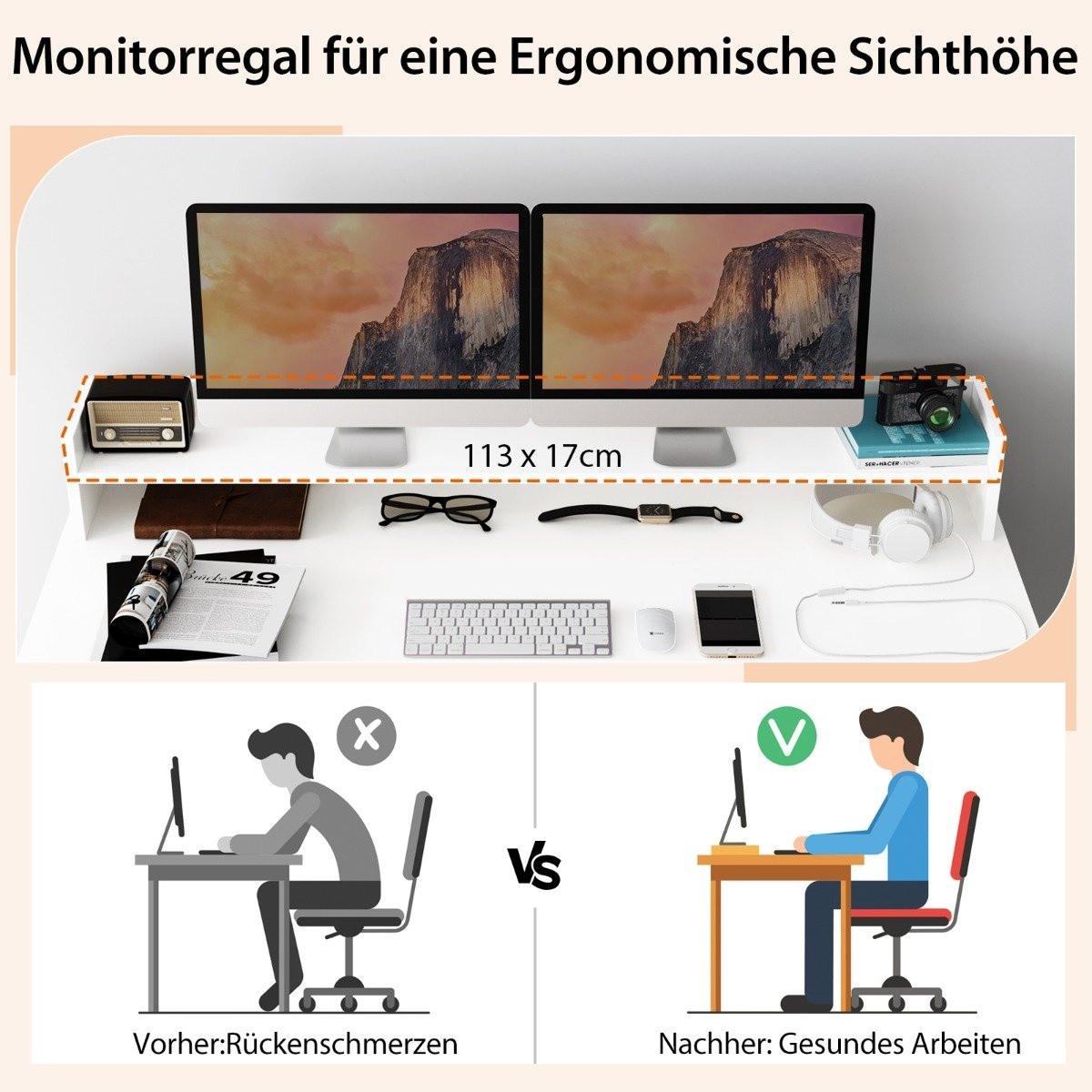 Northix Schreibtisch mit Monitorablage & 2 Bücherregalen Computertisch 120 x 54 x 90 cm Weiß  