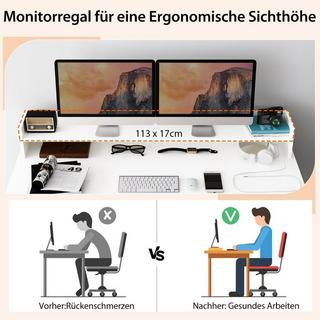 Northix Schreibtisch mit Monitorablage & 2 Bücherregalen Computertisch 120 x 54 x 90 cm Weiß  