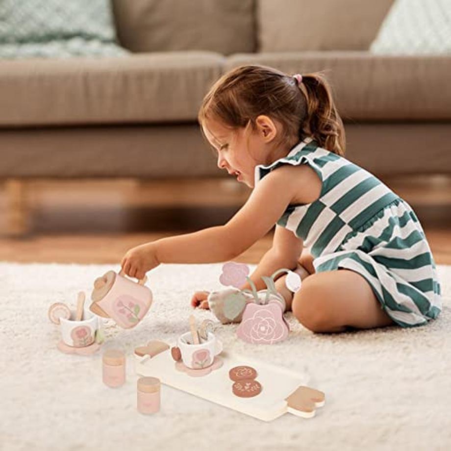 Activity-board  Teeservice aus Holz für die Kinderküche, Teeservice für die Spielküche, Küchenzubehör Holzspielzeug, Teeparty-Rollenspielgeschirr 