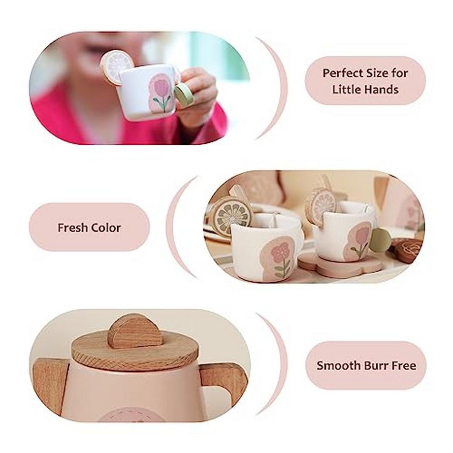 Activity-board  Teeservice aus Holz für die Kinderküche, Teeservice für die Spielküche, Küchenzubehör Holzspielzeug, Teeparty-Rollenspielgeschirr 