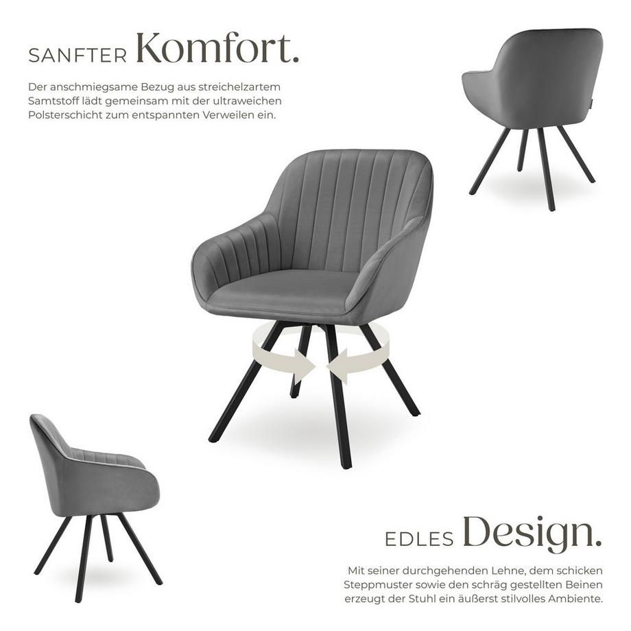 Tectake Drehbarer Armlehnstuhl  Snug gepolstert, in Samtoptik  mit durchgehender Lehne  