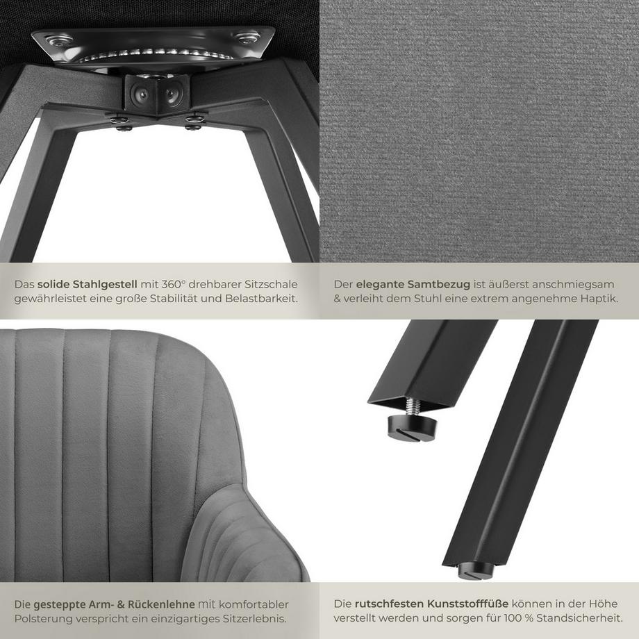 Tectake Drehbarer Armlehnstuhl  Snug gepolstert, in Samtoptik  mit durchgehender Lehne  