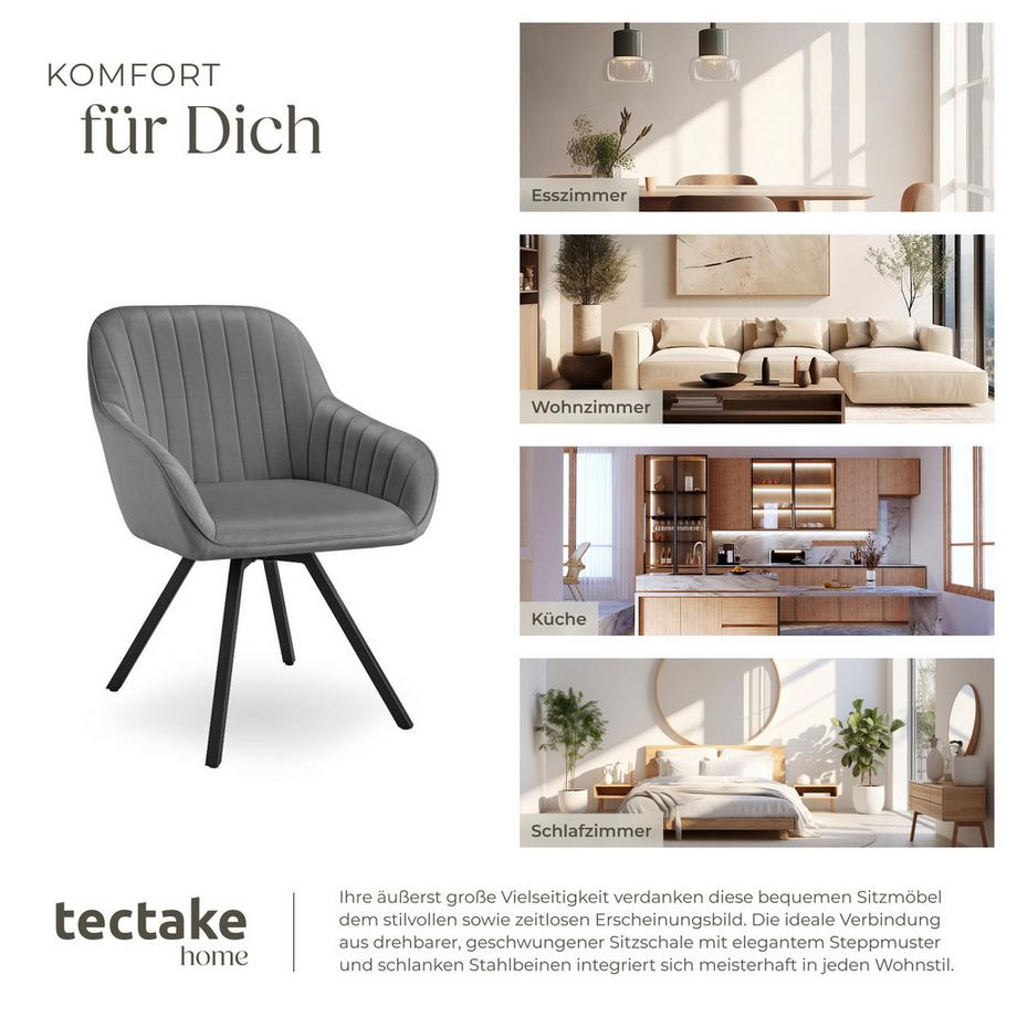 Tectake Drehbarer Armlehnstuhl  Snug gepolstert, in Samtoptik  mit durchgehender Lehne  
