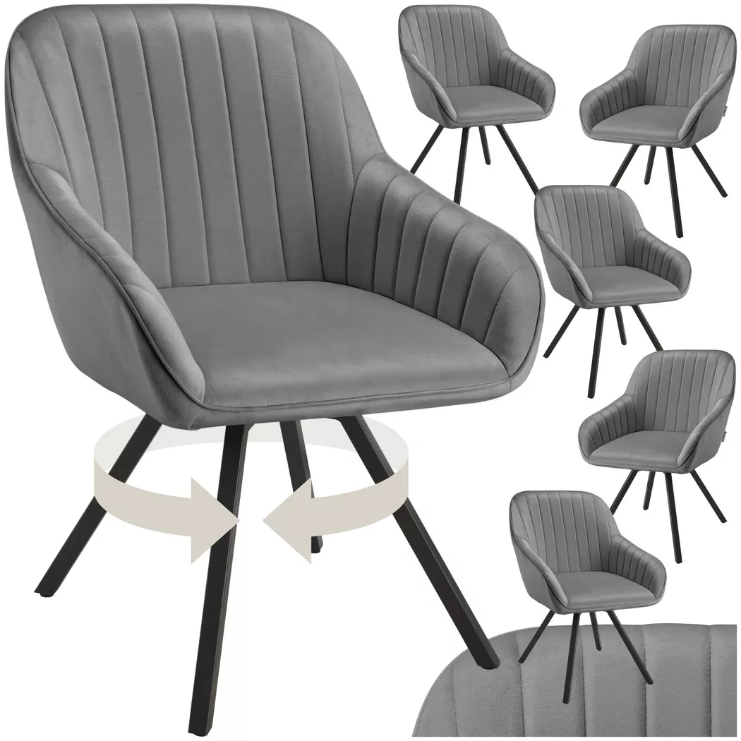 Tectake - Chaise pivotante avec accoudoirs SNUG rembourrée aspect velours, 6 Stück, Gris