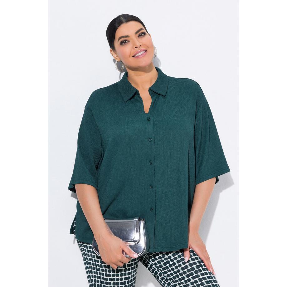 Ulla Popken Struktur Hemdkragen Halbarm Bluse  