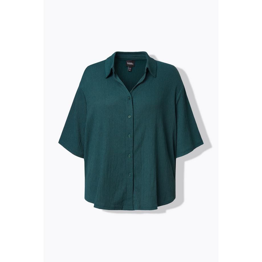 Ulla Popken Struktur Hemdkragen Halbarm Bluse  