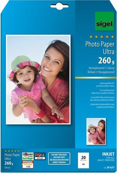 Image of SIGEL InkJet Fotopapier A4 IP677 260g,glossy, weiss 20 Blatt SIGEL InkJet Fotopapier A4 IP677 260g,glossy, weiss 20 Blatt