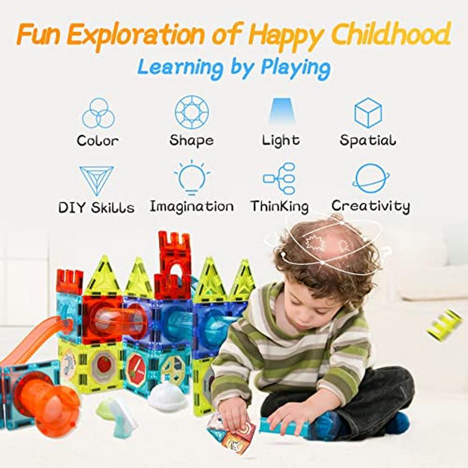 Activity-board  Magnetische Bauklötze, 75 Stück STEM Murmelbahn Bauklötze pädagogisches Spielzeug 
