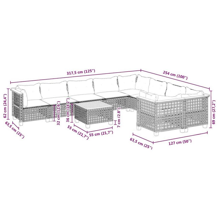VidaXL set divano da giardino Polirattan  