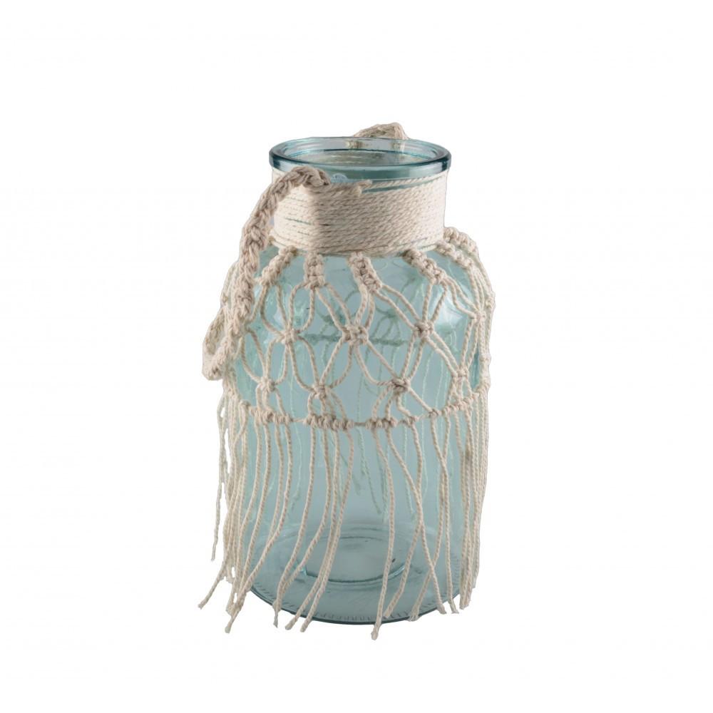 Image of Aqua er glasmacrame vase h26cm Aqua er glasmacrame vase h26cm
