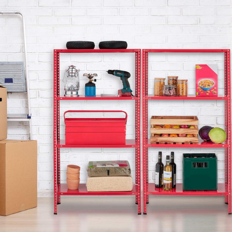 B2X  Rotes Schwerlastregal 2er Set 4 Ebenen 