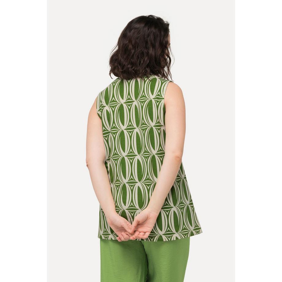 Ulla Popken Grafischer Druck A-Linie Ärmelloses V-Ausschnitt Top  