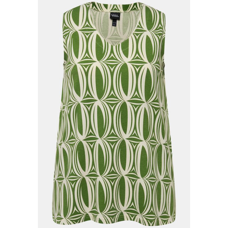 Ulla Popken Grafischer Druck A-Linie Ärmelloses V-Ausschnitt Top  