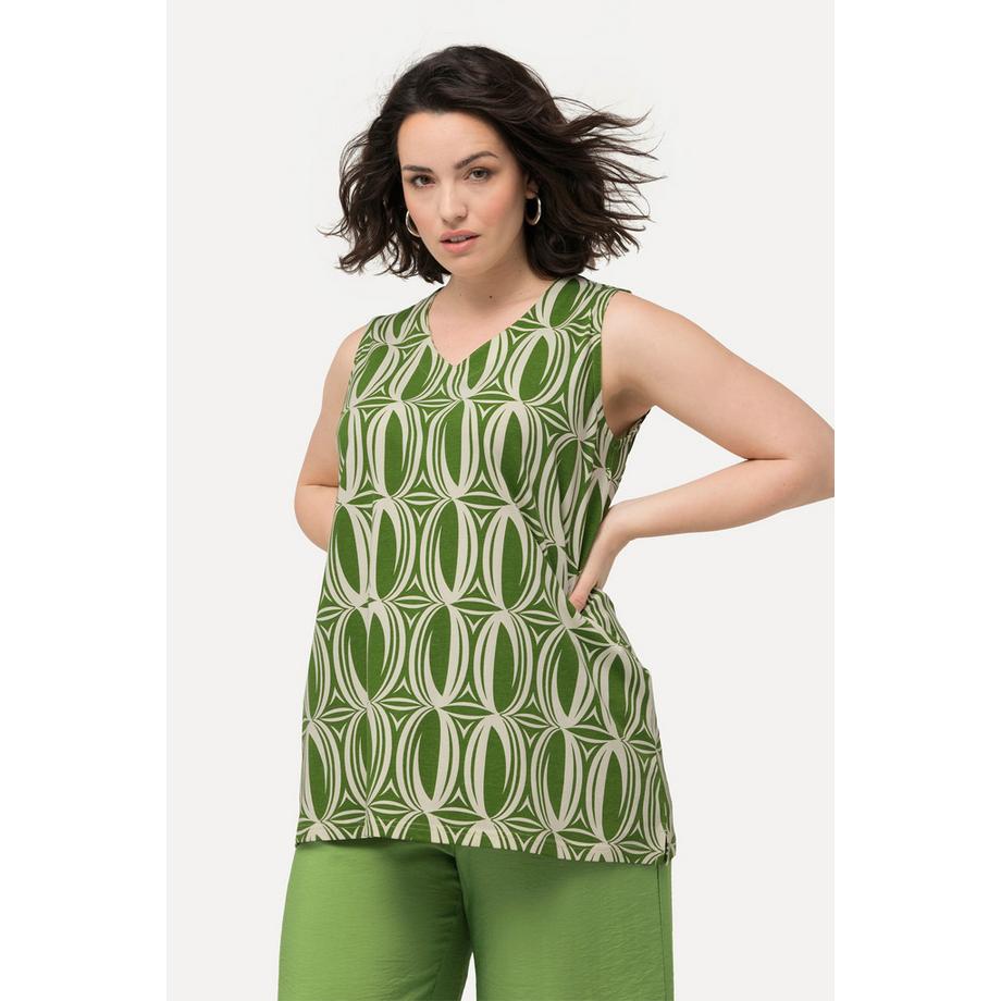 Ulla Popken Grafischer Druck A-Linie Ärmelloses V-Ausschnitt Top  
