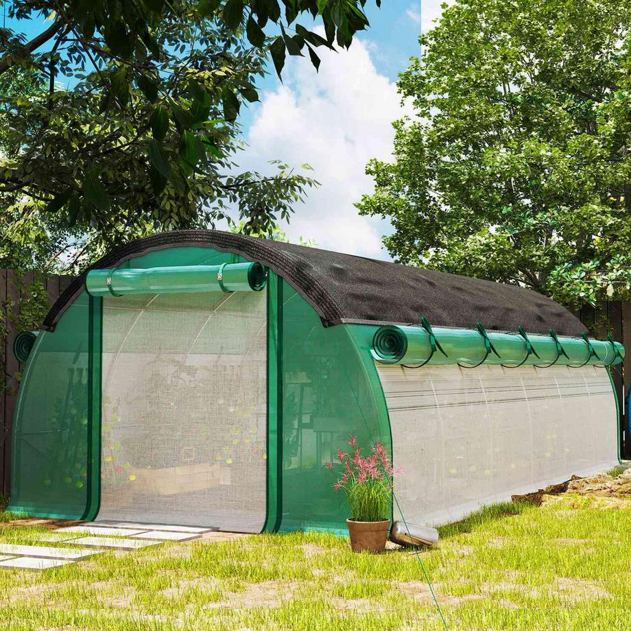 Northio Serra Serra in pellicola 6 x 3 x 2 m con 12 finestre, porte avvolgibili, pareti laterali avvolgibili, tunnel in pellicola resistente ai raggi UV, serra per pomodori resistente all'inverno con ancoraggio a terra, verde  