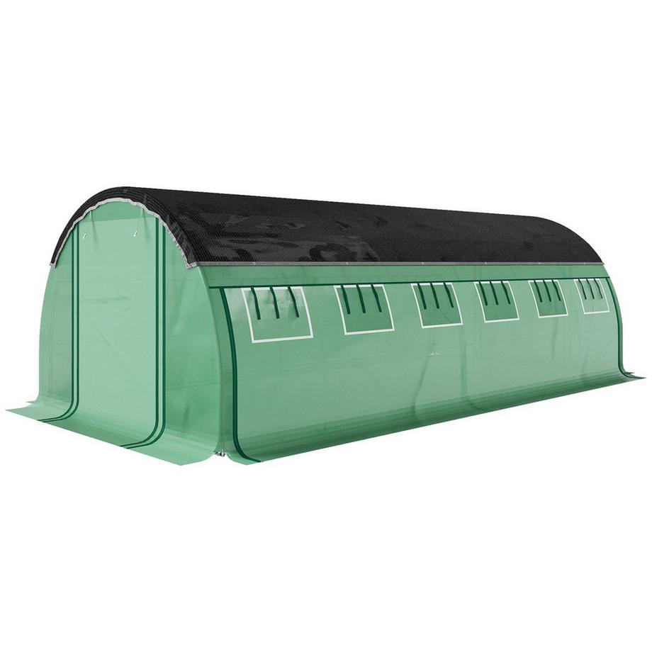 Serra Serra in pellicola 6 x 3 x 2 m con 12 finestre, porte avvolgibili, pareti laterali avvolgibili, tunnel in pellicola resistente ai raggi UV, serra per pomodori resistente all'inverno con ancoraggio a terra, verde