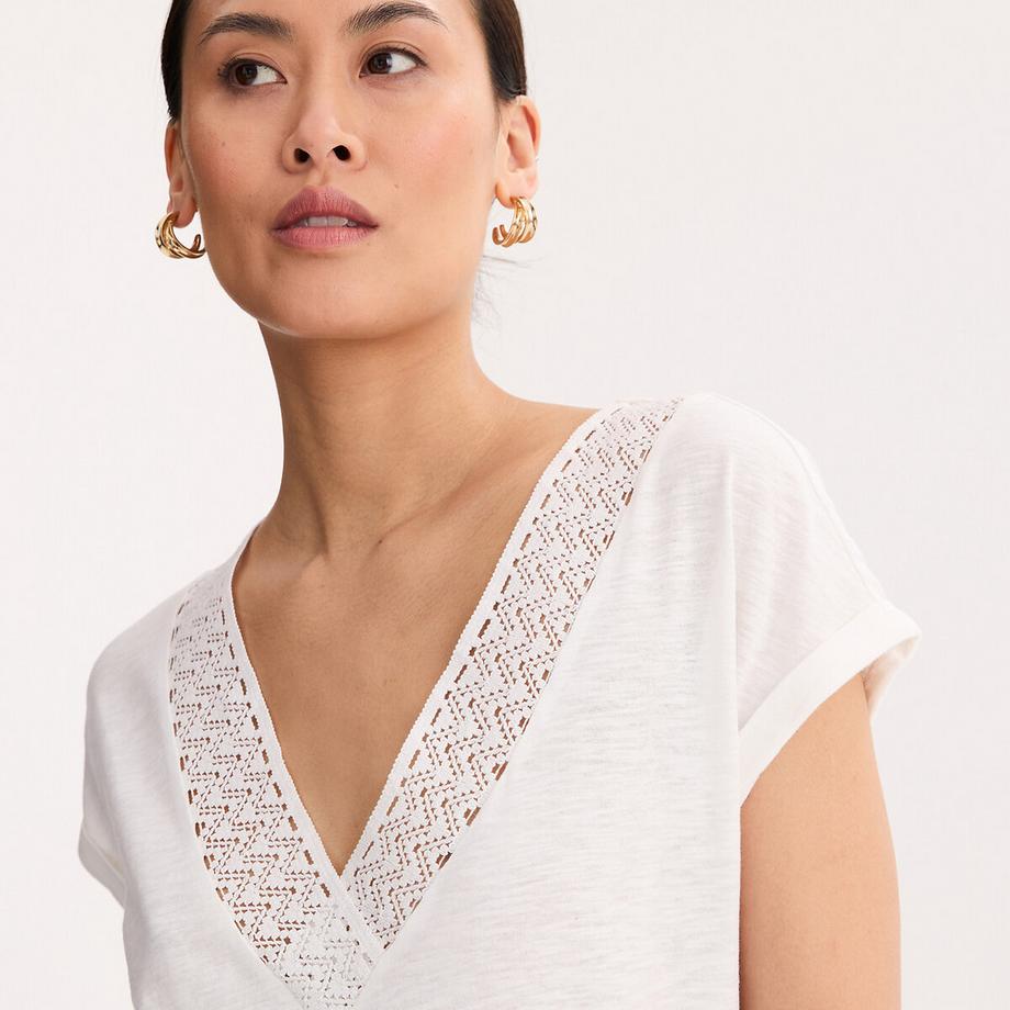 La Redoute Collections T-Shirt Col V Dentelle Macramé  