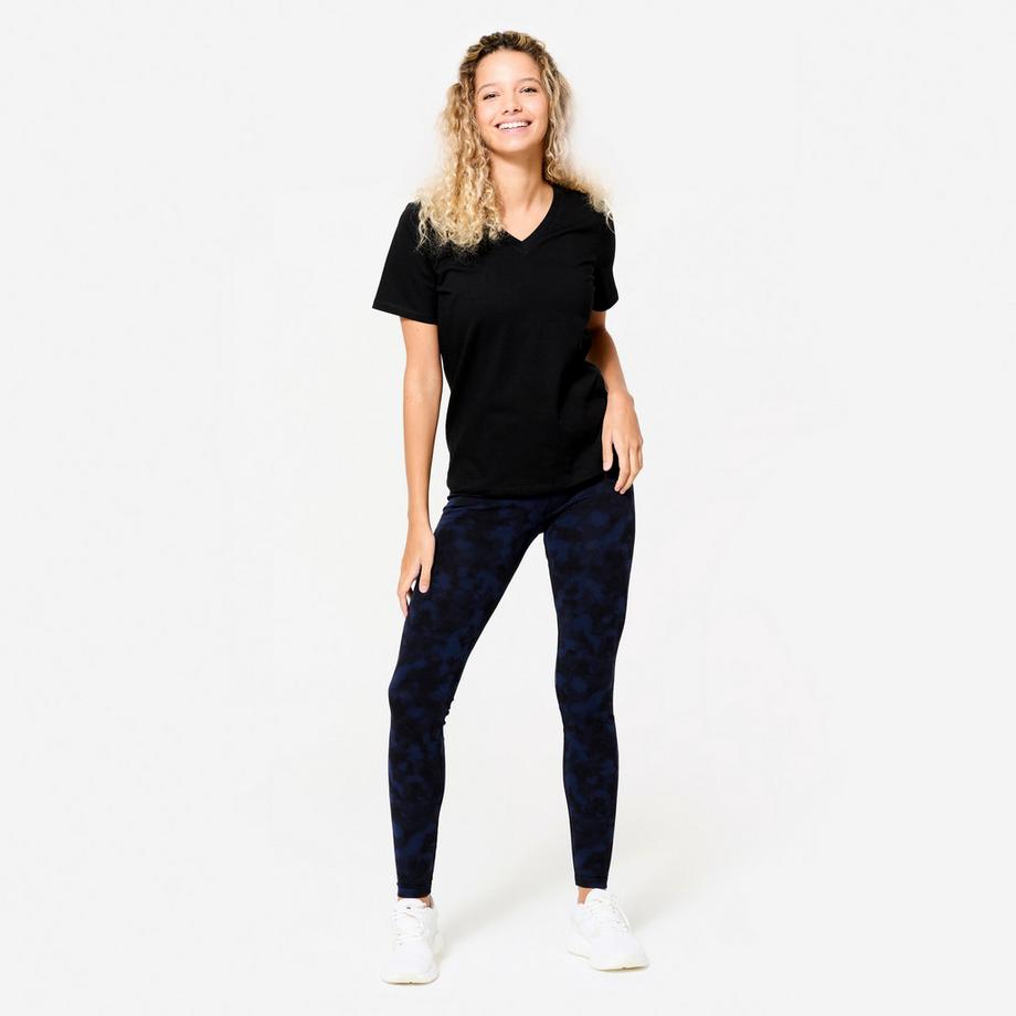 DOMYOS  Legging de fitness en coton femme, noir et bleu 