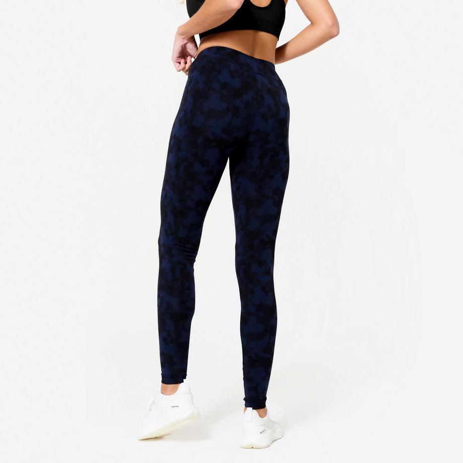 DOMYOS  Legging de fitness en coton femme, noir et bleu 