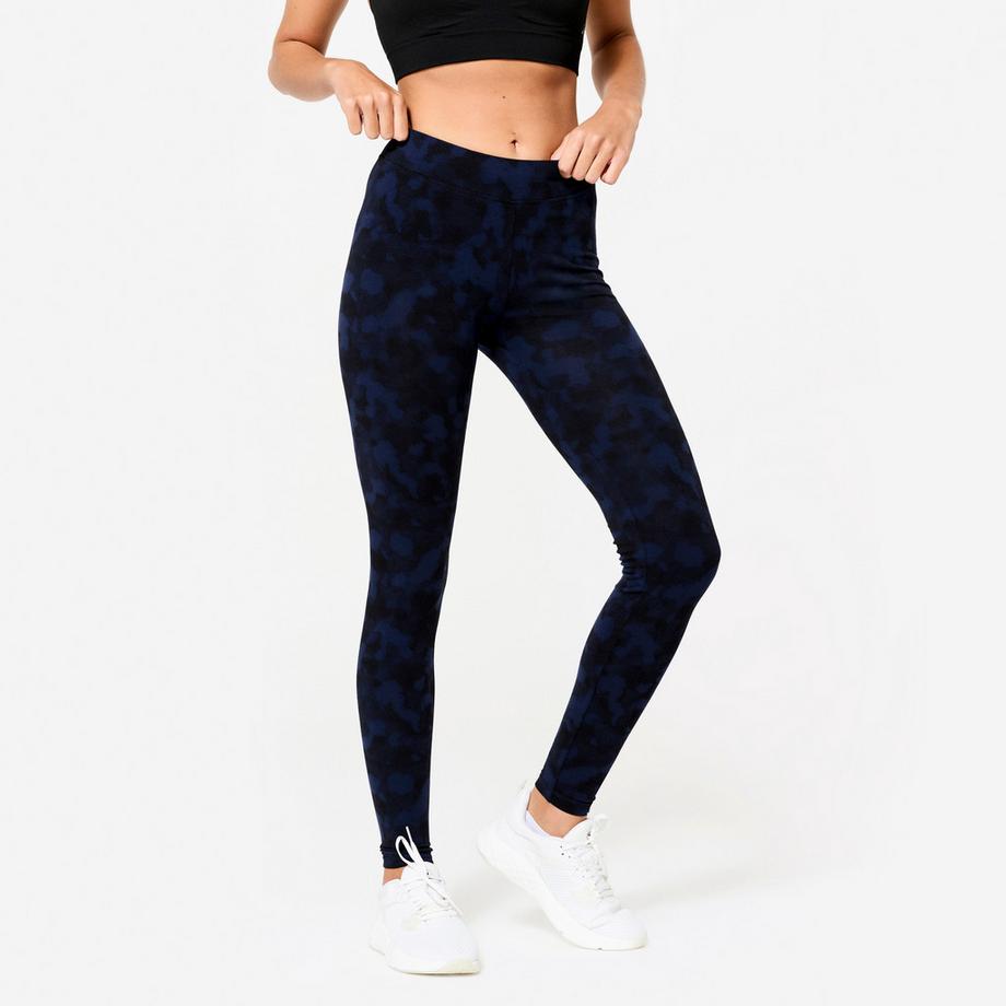 DOMYOS  Legging de fitness en coton femme, noir et bleu 