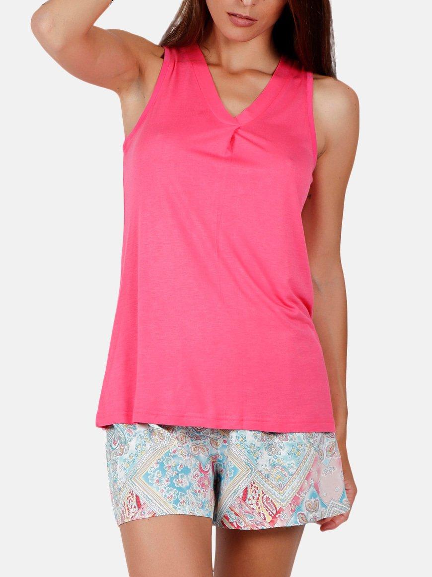 Image of Pyjama-shorts Tanktop Colored Diamonds Rosa Damen Altrosa S