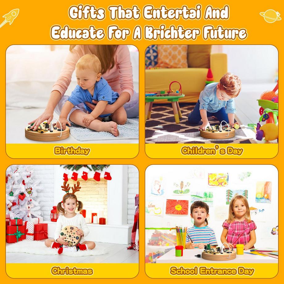 Activity-board  Beschäftigungstafel für Kinder, Aktivitätstafel mit LED-Lichtschalter Holzspielzeug mit Formensortierer 