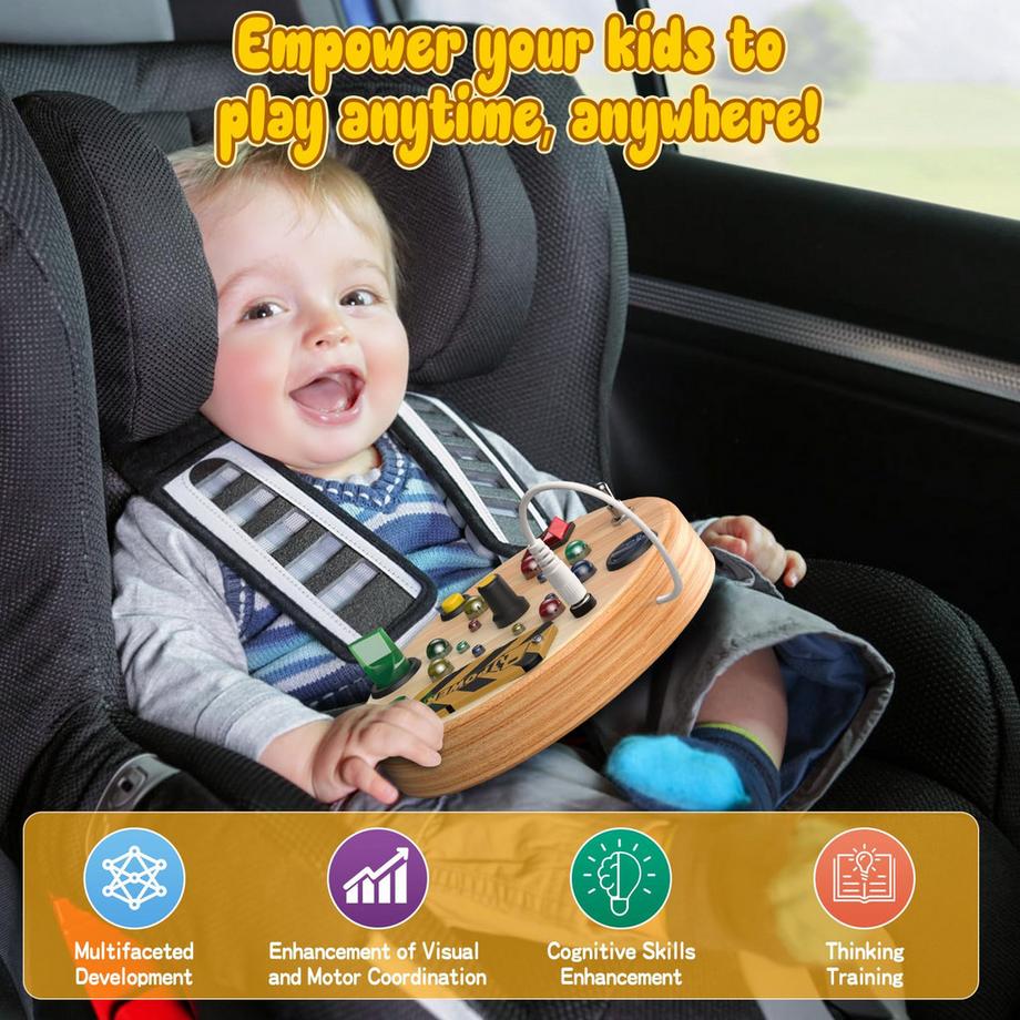 Activity-board  Beschäftigungstafel für Kinder, Aktivitätstafel mit LED-Lichtschalter Holzspielzeug mit Formensortierer 