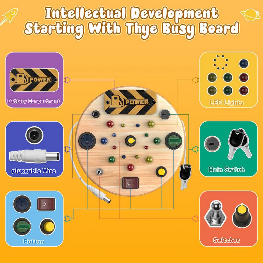 Activity-board  Beschäftigungstafel für Kinder, Aktivitätstafel mit LED-Lichtschalter Holzspielzeug mit Formensortierer 
