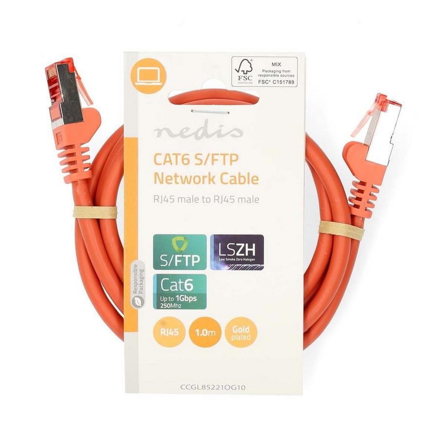 Nedis  Câble réseau CAT6 | RJ45 mâle | RJ45 mâle | S/FTP | 1.00 m | Rond | LSZH | Orange | Etiquette 