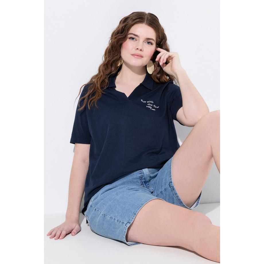 Ulla Popken Maglia Polo Ricamo Collo Polo Mezze Maniche  