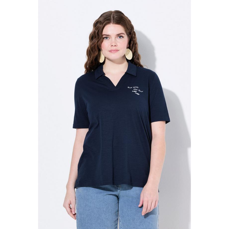Ulla Popken Maglia Polo Ricamo Collo Polo Mezze Maniche  