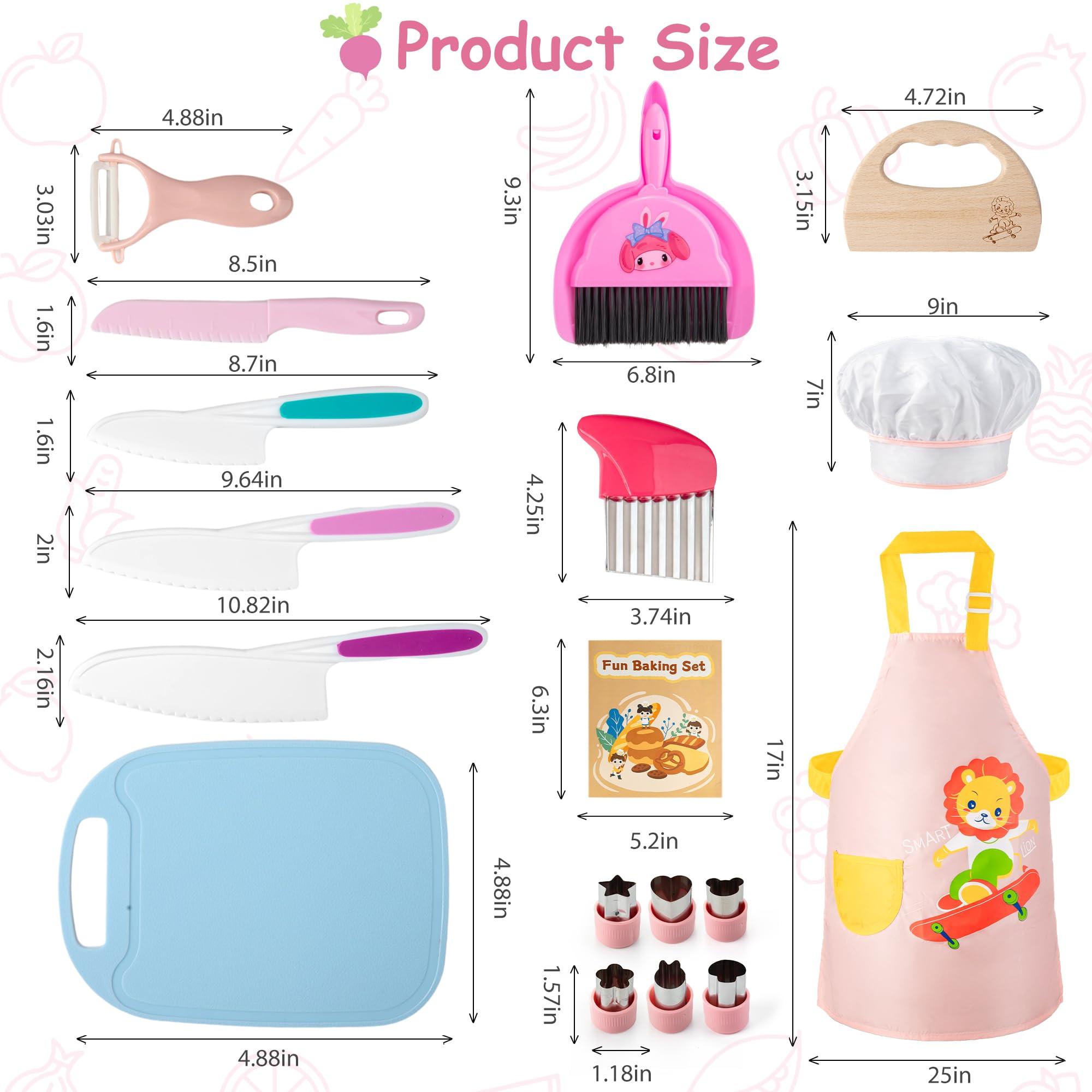 Activity-board  Couteau pour enfants Set de découpe 18 pièces, couteau de découpe pour enfants, pour une vraie cuisine avec couteau en bois, planche à découper, tablier de cuisine 