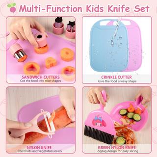 Activity-board  Couteau pour enfants Set de découpe 18 pièces, couteau de découpe pour enfants, pour une vraie cuisine avec couteau en bois, planche à découper, tablier de cuisine 