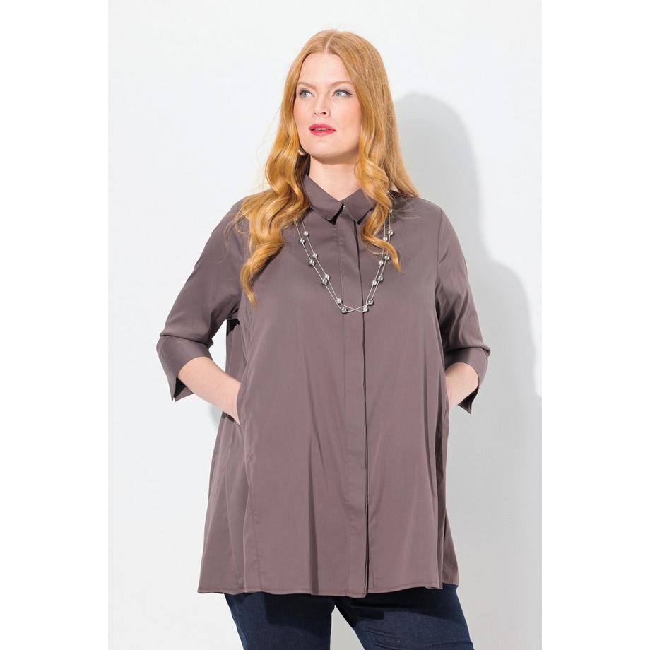 Ulla Popken Chemisier Plis Godet Ligne A Col Chemise Manches 3/4  