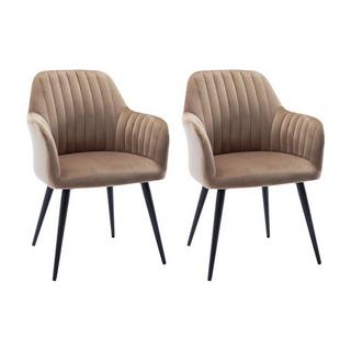 Vente-unique Lot de 2 chaises avec accoudoirs ELEANA Velours Métal  